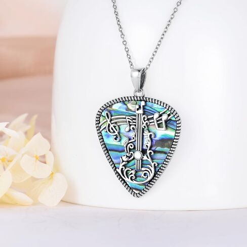 LELOUCHY Guitar Pick Necklace Sterling Silver Guitar Rock Roll Hand Necklace with Abalone Jewelry Gifts for Women Men in Saudi Arabia