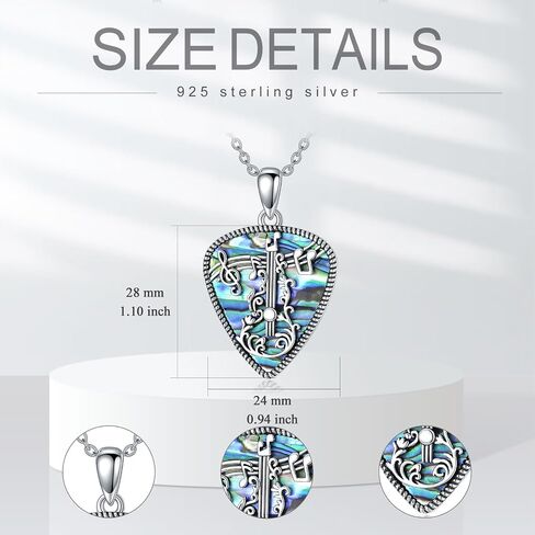 LELOUCHY Guitar Pick Necklace Sterling Silver Guitar Rock Roll Hand Necklace with Abalone Jewelry Gifts for Women Men in Saudi Arabia