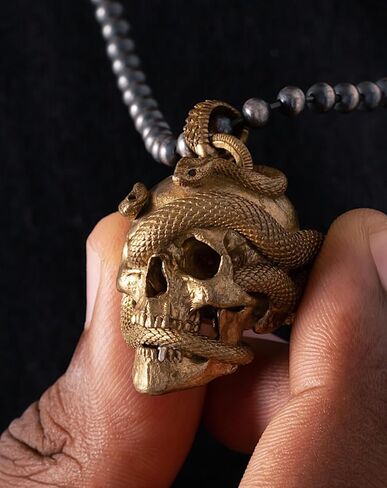 كوبرتيست دبليو يو قلادة بدلاية على شكل جمجمة وثعبان للهالوين للرجال والاب والنساء، مجوهرات قوطية هدية (نحاس) in Kuwait