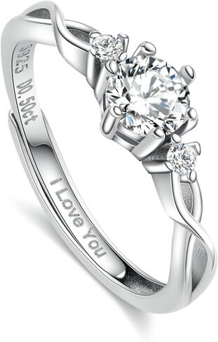 حلقات مويسانيتي من ANAZOZ للنساء، خواتم الوعد للنساء من الفضة الإسترلينية S925 0.5 قيراط D اللون VVS1 خاتم خطوبة مويسانيتي قابل للتعديل، مع شهادة GRA in Kuwait