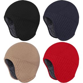Apoway 4 Pack Winter Warm Earflap Hat Thick Fleece Lined Beanie with Ear Cover Stretchy Watch Skull Cap for Men Women in Saudi Arabia