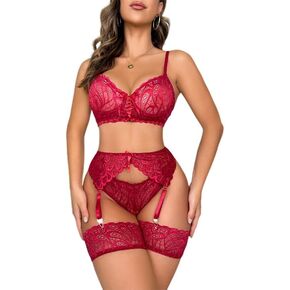 SNATROY Lingerie Sets for Women 4 Piece Garter Lingerie Sexy Bra and Panty Sets Boudoir Strappy Lingerie in Saudi Arabia