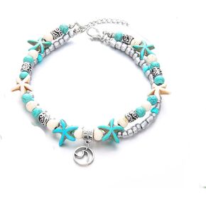 خلخال Deicicp الساحر على شكل نجمة البحر البوهيمية باللون الفيروزي - مجوهرات رائعة مصنوعة يدويًا، تضيف سحرًا آسرًا إلى أزياء الصيف الخاصة بك. مثالي للعطلات والشاطئ والحفلات (الموجة) in Kuwait