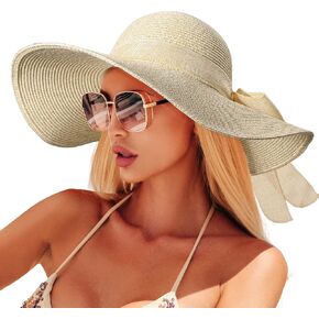 Womens Beach Hats Straw Sun Hat with Wide Brim Summer Floppy Beach Hats Packable Floppy Straw Hats Foldable