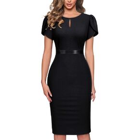 AISIZE Women's Elegant Puff Sleeves Keyhole Neck Cocktail Party Pencil Dress