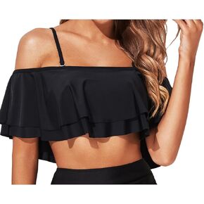 Tempt Me Ruffle Bikini Top Off Shoulder Swim Top Flounce Swimsuit Top for Women