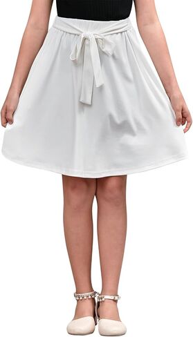 GORLYA Girls Tie Belt High Waist Flowy A-Line Flared Skater Midi Skirt with Pockets for 4-14T in Saudi Arabia