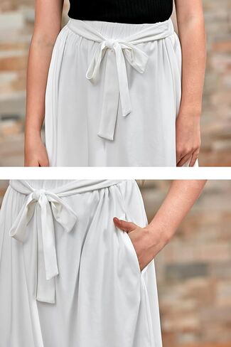 GORLYA Girls Tie Belt High Waist Flowy A-Line Flared Skater Midi Skirt with Pockets for 4-14T in Saudi Arabia
