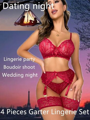 SNATROY Lingerie Sets for Women 4 Piece Garter Lingerie Sexy Bra and Panty Sets Boudoir Strappy Lingerie in Saudi Arabia