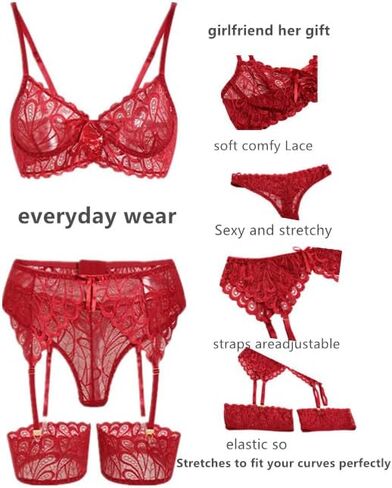 SNATROY Lingerie Sets for Women 4 Piece Garter Lingerie Sexy Bra and Panty Sets Boudoir Strappy Lingerie in Saudi Arabia