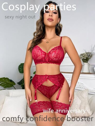 SNATROY Lingerie Sets for Women 4 Piece Garter Lingerie Sexy Bra and Panty Sets Boudoir Strappy Lingerie in Saudi Arabia