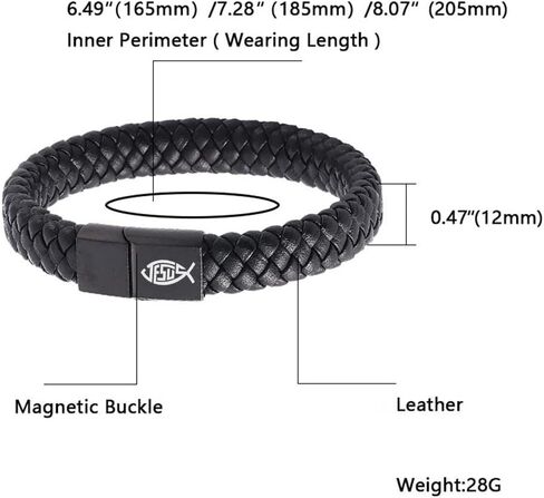سوار جلدي رمزي للإيمان المسيح يسوع مع مشبك مغناطيسي، ملهم القديسين مايكل/كريستوفر/الصليب/الصليب/Ichthys مجوهرات تميمة اللورد الكاثوليكي لتعميد الكنيسة in Kuwait