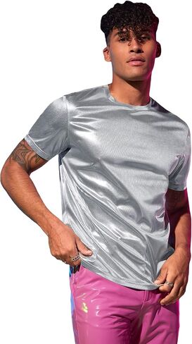 GORGLITTER Men's Metallic Round Neck Tee Short Sleeve Casual T Shirt in Saudi Arabia