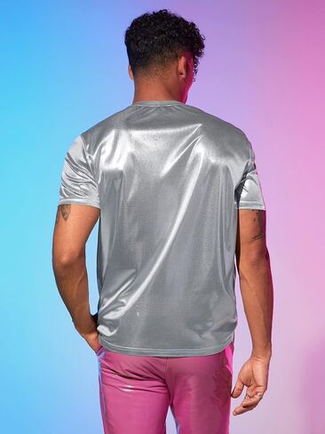GORGLITTER Men's Metallic Round Neck Tee Short Sleeve Casual T Shirt in Saudi Arabia