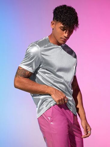 GORGLITTER Men's Metallic Round Neck Tee Short Sleeve Casual T Shirt in Saudi Arabia