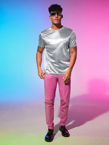 GORGLITTER Men's Metallic Round Neck Tee Short Sleeve Casual T Shirt in Saudi Arabia