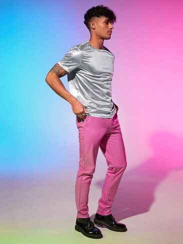 GORGLITTER Men's Metallic Round Neck Tee Short Sleeve Casual T Shirt in Saudi Arabia