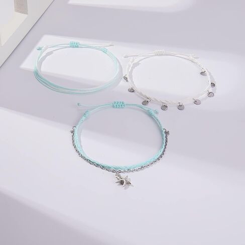 Lynnaneo مقاوم للماء سلسلة الكاحل أساور بوهو نجم البحر القرص الخلخال الصيف الشاطئ خلخال طقم مجوهرات للنساء الفتيات في سن المراهقة in Kuwait