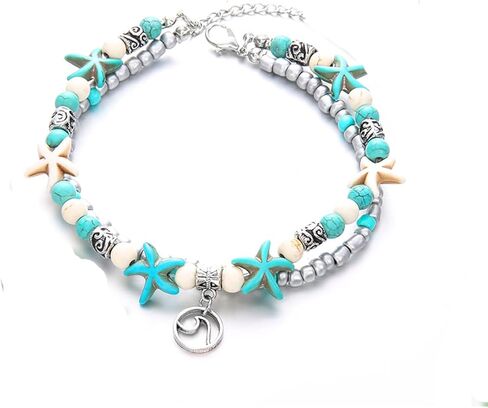 خلخال Deicicp الساحر على شكل نجمة البحر البوهيمية باللون الفيروزي - مجوهرات رائعة مصنوعة يدويًا، تضيف سحرًا آسرًا إلى أزياء الصيف الخاصة بك. مثالي للعطلات والشاطئ والحفلات (الموجة) in Kuwait