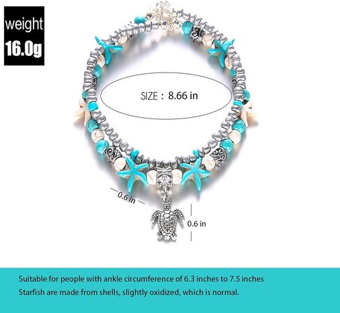 خلخال Deicicp الساحر على شكل نجمة البحر البوهيمية باللون الفيروزي - مجوهرات رائعة مصنوعة يدويًا، تضيف سحرًا آسرًا إلى أزياء الصيف الخاصة بك. مثالي للعطلات والشاطئ والحفلات (الموجة) in Kuwait