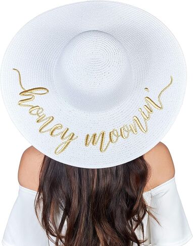 Womens Embroidered Straw Sun Hat Bridal Shower Gift Bachelorette Honeymoon in Saudi Arabia