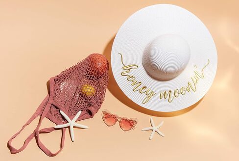Womens Embroidered Straw Sun Hat Bridal Shower Gift Bachelorette Honeymoon in Saudi Arabia