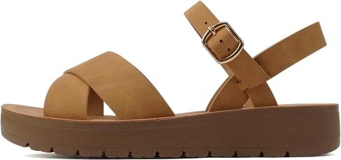 Soda CHESTER ~ Women Flat Sandals Flatform Ankle Buckle Criss Cross Band Straps Sandals Shoes (Gold Raffia, 5.5) in Saudi Arabia