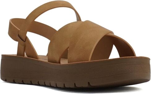 Soda CHESTER ~ Women Flat Sandals Flatform Ankle Buckle Criss Cross Band Straps Sandals Shoes (Gold Raffia, 5.5) in Saudi Arabia