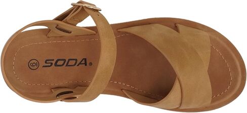Soda CHESTER ~ Women Flat Sandals Flatform Ankle Buckle Criss Cross Band Straps Sandals Shoes (Gold Raffia, 5.5) in Saudi Arabia