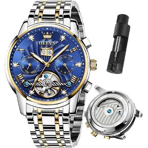 OLEVS Automatic Watch for Men,Luxury Self Winding Mechanical Watches for Men,Tourbillon Stainless Steel Men Dress Watches with Date Day,Fashion Waterproof Luminous Wrist Watches for Men