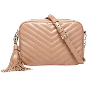 Daisy Rose Quilted Shoulder Cross Body Bag & Detachable Tassel, PU Vegan Leather in Kuwait