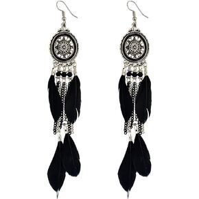 Black Feather Dangle Earrings for women Bohemian Feather Tassel Earrings Lightweight American Indian Feather Earrings