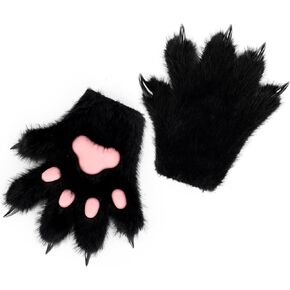 HAOAN Furry Fur Cat Wolf Fox Dog Fur Animal Paws Claws Golves Mittens Hands Costume Cosplay for Kids