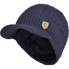 Janey&Rubbins Sports Winter Outdoor Knit Visor Hat Billed Beanie with Brim Warm Fleece Lined for Men and Women