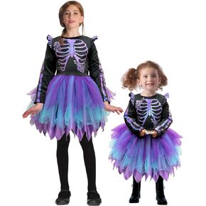 Neragron زي الهيكل العظمي للهالوين للأطفال، فستان توتو بهيكل عظمي للفتيات، زي هيكل عظمي عاكس للفتيات in Kuwait