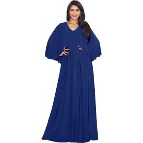 KOH KOH Womens V-Neck Elegant Batwing Cape Sleeves Cocktail Maxi Dress Gown