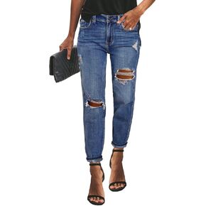 بنطلون جينز Vetinee نسائي مرتفع الارتفاع مدمر ومغسول من قماش الدنيم الممزق in Kuwait