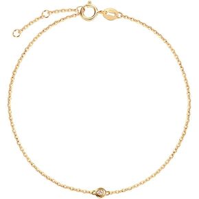 Carleen 18K Solid Gold Solitaire Genuine Bezel Set Small Tiny Round Diamond Layered Mixed Dainty Bracelet Minimalist Delicate Fine Jewelry For Women Girls in Kuwait