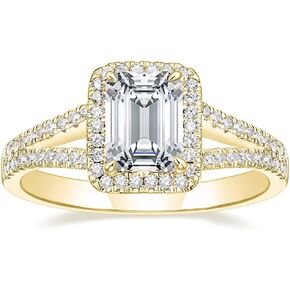 Mameloly 2CT Engagement Rings for Women Emerald Cut Cubic Zirconia Wedding Band Curved Halo Promise Rings for Her Size 4-11