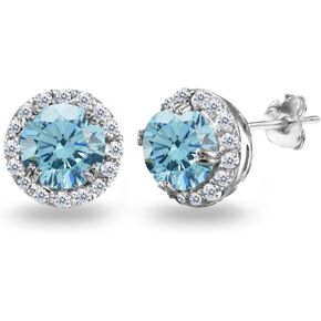 Sterling Silver Round-cut Halo Colored European Crystals Stud Earrings for Girls Women in Kuwait