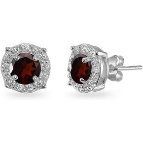 Stud Earrings for Women, Birthstone Earrings, Genuine or Synthetic Gemstone Earrings, 5mm Round Halo, Dainty Earrings, Earrings Studs, Sterling Silver Earrings, Stud Earrings Earrings for Girls in Kuwait