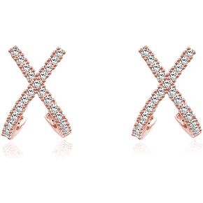 Reffeer Solid 925 Sterling Silver CZ Cuff Piercing Stud Earrings Wraps for Women Girls X Criss Cross Cuff Earrings Huggie Hoops