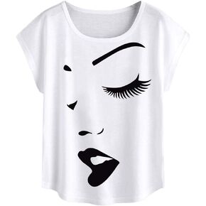 WDIRARA Women's Figure Graphic Print Short Sleeve Round Neck T Shirt Top
