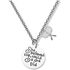 Sportybella Tennis She Believed She Could So She Did Necklace, Custom Tennis Jewelry - هدية التنس لها in Saudi Arabia