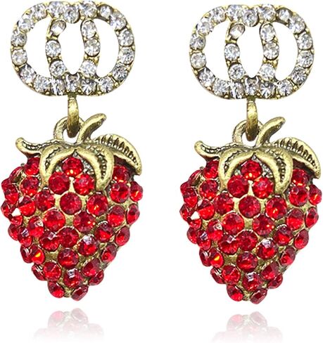 T-ztoss 925 Sterling Silve Red Strawberry Studs Earring Cutee Cubic Zirconia Fruit Strawberry Drop Dangle Earring for Women Girls Jewelry Gifts in Saudi Arabia