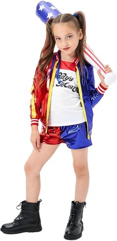 Itopfox Halloween Costumes for Girls -Joker Costumes with Jacket Shorts Tshirt -Easy to Wear for Cool Kids Cosplay Costumes in Kuwait
