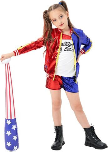 Itopfox Halloween Costumes for Girls -Joker Costumes with Jacket Shorts Tshirt -Easy to Wear for Cool Kids Cosplay Costumes in Kuwait