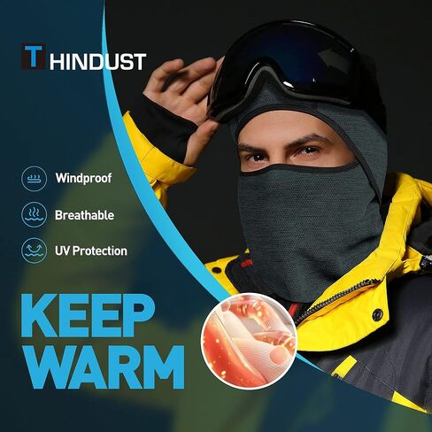 قناع تزلج بالاكلافا للشتاء من THINDUST، قناع وجه بالاكلافا حراري من الصوف المقاوم للرياح، غطاء رأس لتدفئة الرقبة للرجال والنساء in Kuwait