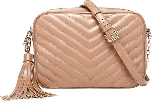 Daisy Rose Quilted Shoulder Cross Body Bag & Detachable Tassel, PU Vegan Leather in Kuwait