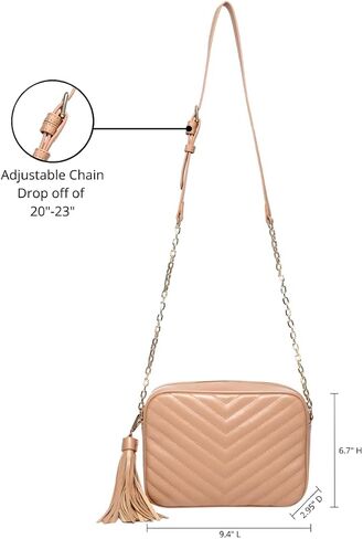 Daisy Rose Quilted Shoulder Cross Body Bag & Detachable Tassel, PU Vegan Leather in Kuwait